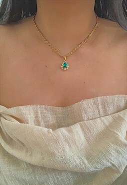 TZARINA Emerald Green Teardrop Crystal Pendant Rope Necklace
