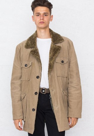 VINTAGE BROWN MATINQUE CORDUROY SHEARLING SHERPA JACKET COAT