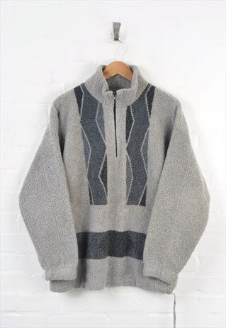 Vintage Fleece 1/4 Zip Aztec Pattern Grey Medium
