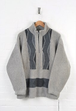 Vintage Fleece 1/4 Zip Aztec Pattern Grey Medium