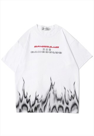 KALODIS FLAME PRINT STREET TREND LOOSE T-SHIRT