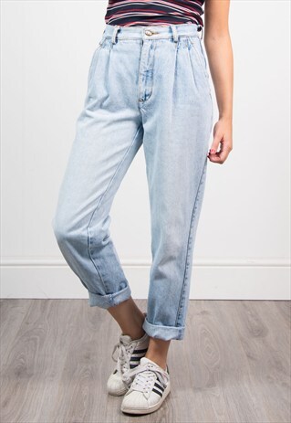VINTAGE 90'S LIGHT FADED WASH DENIM MOM JEANS