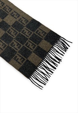 Fendi scarf brown FF zucca monogram print wool tasselled