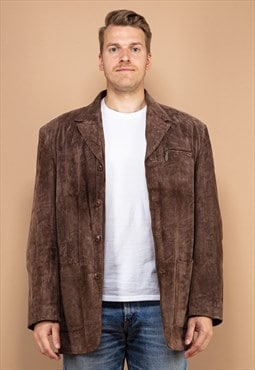 Vintage 90's Men Suede Blazer Jacket in Brown