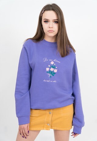 PURPLE FLORAL EMBROIDERED SWEATSHIRT FLOWERS JUMPER