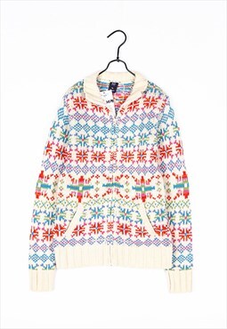 Cream Retro Patterned wool Cardigan knitwear jumper knit 