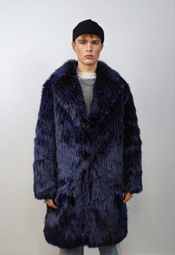 Shaggy faux fur long coat luxury fuzzy trench rave jacket