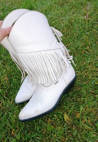 VINTAGE WRANGLER FRINGED LACE UP COWBOY BOOTS