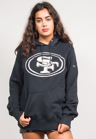 VINTAGE 90'S BLACK SAN FRANCISCO 49'ERS HOODIE SWEATSHIRT