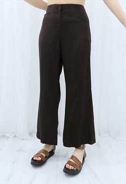 80s Vintage Brown High Waisted Trousers (Size XXL)
