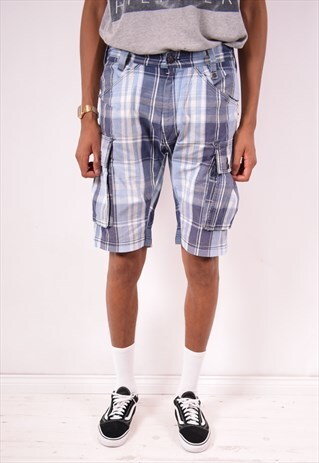 LEVI'S MENS VINTAGE CARGO SHORTS W34 BLUE CHECK 90S