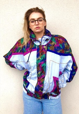 FESTIVAL PATTERN PRINT WINDBREAKER BOMBER SHELLSUIT JACKET