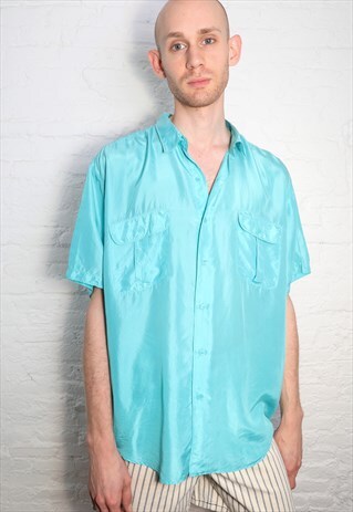 VINTAGE LIGHT BLUE SILK SHIRT