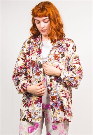 VINTAGE 90'S PINK FLORAL PATTERN OVERSIZED SHIRT
