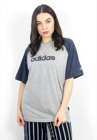90'S RETRO GREY & BLUE SPELL-OUT T-SHIRT