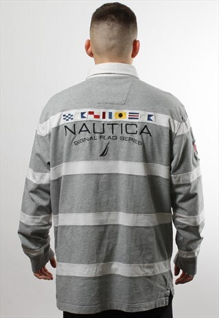 VINTAGE NAUTICA STRIPED RUGBY SHIRT WITH SPELL OUT