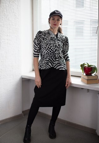 VINTAGE 80'S MIDI BLACK/WHITE ANIMAL PRINT DRESS