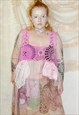 PINK LACE PATCHWORK TOP FAIRY GRUNGE TIERED OVERSIZED L/XL