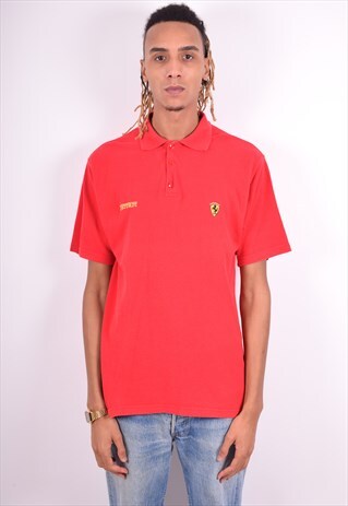 FERRARI MENS VINTAGE POLO SHIRT MEDIUM RED 90'S
