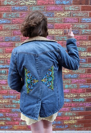 VINTAGE REWORKED 90S DENIM JACKET WITH FLORAL BADGES