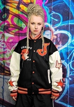 Retro varsity jacket star patch old baseball bomber in black