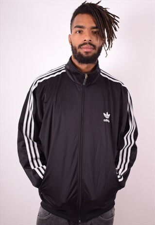 ADIDAS MENS VINTAGE TRACKSUIT TOP JACKET LARGE BLACK 90S