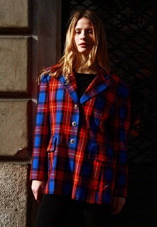 VINTAGE ESCADA TARTAN BLAZER BY MARGARETHA LEY FROM 1990