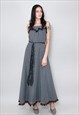 70'S VINTAGE LADIES DRESS BLACK WHITE CHECK RUFFLE MAXI