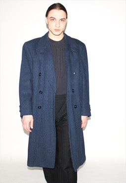 Vintage 90s double breasted mac trench coat in blue