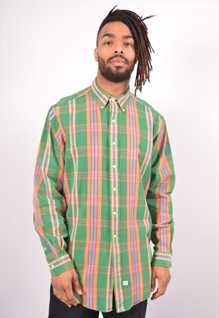 VINTAGE POLO RALPH LAUREN SHIRT CHECK GREEN