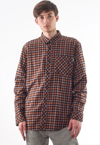 VINTAGE CARHARTT 90S BROWN LONG SLEEVE PLAID CHECKED