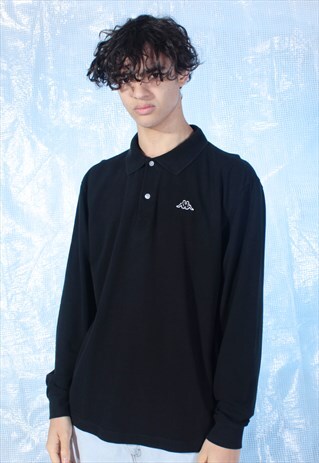 VINTAGE KAPPA BLACK LONG SLEEVED POLO SHIRT