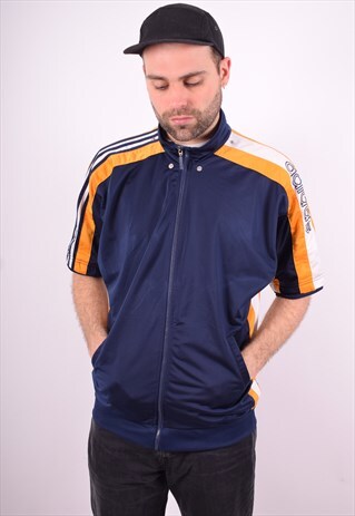 ADIDAS MENS VINTAGE TRACKSUIT TOP JACKET LARGE BLUE 90'S