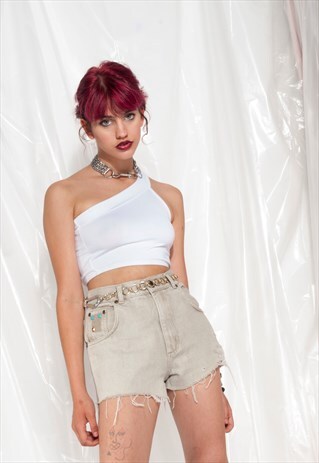 VINTAGE DENIM SHORTS 90S REWORKED FRAYED HEM GRUNGE JEANS