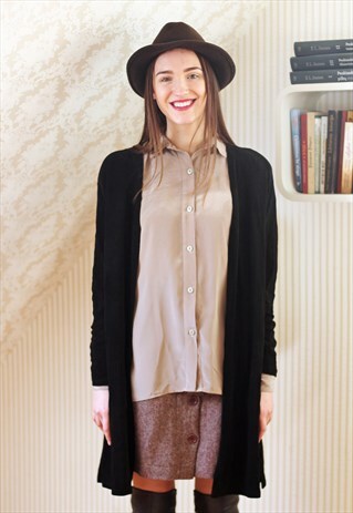 BLACK LONG RIBBED CARDIGAN