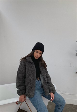 FURRY FAUX WOOL JACKET