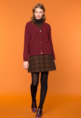 RED SPECKLED WOOL BUTTON UP CARDIGAN