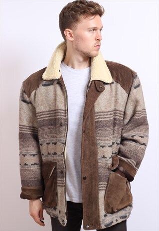 VINTAGE AZTEC NAVAJO FLEECE LINED JACKET