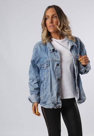 DENIM JACKET OVERSIZED FITTED VINTAGE UK 20 - 22 (34J)