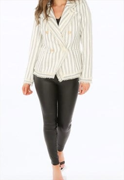 Stripes Boucle Double Breasted Blazer In White