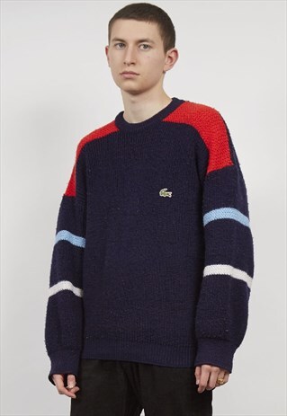 VINTAGE LACOSTE 80'S MULTI COLOURED OVERSIZED SPORTS JUMPER