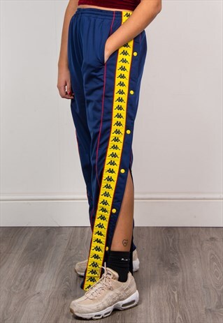 KAPPA 90S NAVY BLUE POPPER TRACKSUIT BOTTOMS TROUSERS