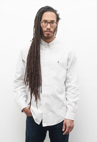 VINTAGE 90'S RALPH LAUREN WHITE CHECK COTTON SHIRT