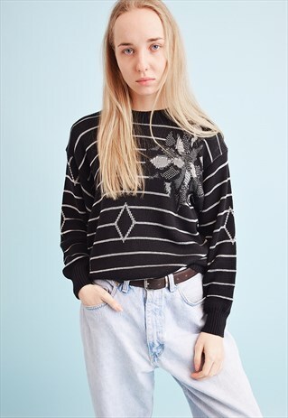 90'S RETRO ABSTRACT PATTERN KNIT OVERSIZED JUMPER TOP