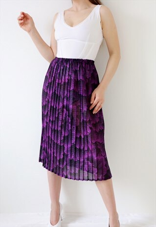 90S MIDI SKIRT PURPLE FLORAL PLEATED SHEER VINTAGE SKIRT