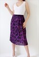 90s Midi Skirt Purple Floral Pleated Sheer Vintage Skirt