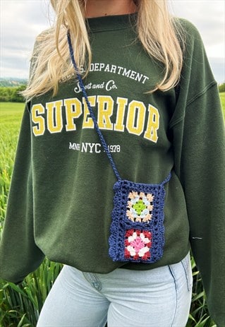 Blue Handmade Crochet Phone Bag with Cross Body Strap