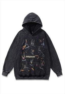 Doberman hoodie dog pullover Pinscher print top in grey