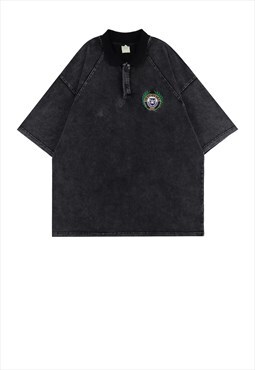 Oversize polo shirt bleached top in washed black