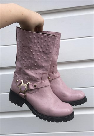 WOMENS VINTAGE 90S VERSACE BOOTS FESTIVAL PINK LEATHER SHOES